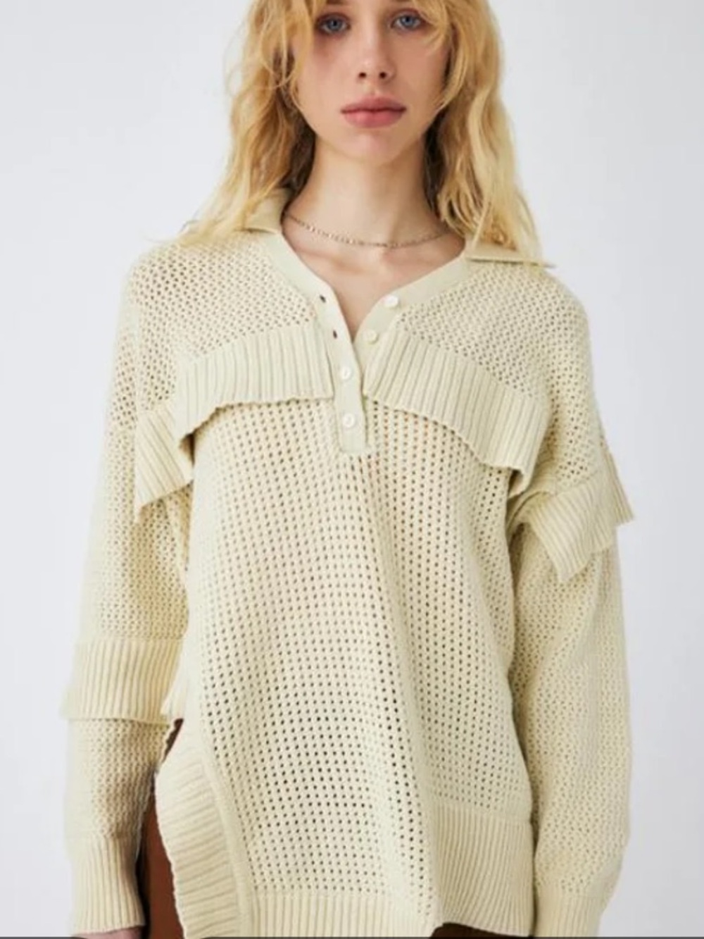 NWT REVOLVE MOUSSY ivory mesh loose asymmetrical long sleeve knit sweater
